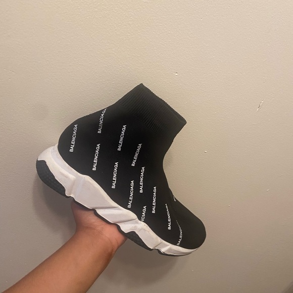 Balenciaga Speed Trainer Logo Print Black White - Picture 2 of 3